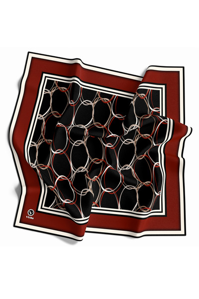 VİOLLA Twill Halka Desenli Bordo Renkli 90x90 Eşarp (İpek İçermez) Kenar Diki...