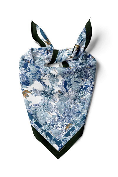 Modabutik V45 Kadın Açık Mavi Lacivert Arbore Desenli 50x50 Bandana HYL DG011...