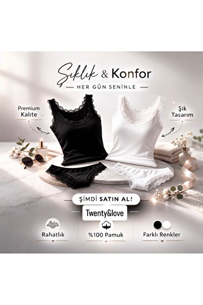 Twentyipek Şık ve Rahat Dantel Detaylı Kadın Gecelik Atlet Külot Seti 2'li ta...