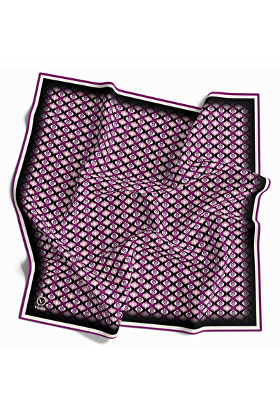 VİOLLA Twill Çıtır Desenli Mürdüm Renkli 90x90 Eşarp (İpek İçermez) Kenar Dik...