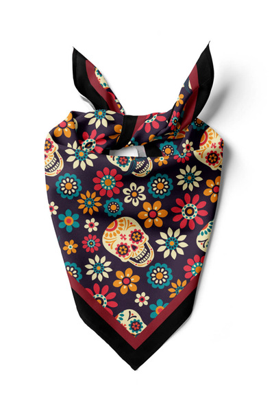 Modabutik B53 Kadın Mor Skull Desenli 50x50 Bandana HYL DG0702-22
