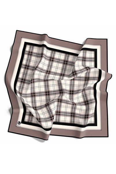 VİOLLA Twill Ekose Desenli Bej Renkli 90x90 Eşarp (İpek İçermez) Kenar Dikiş ...