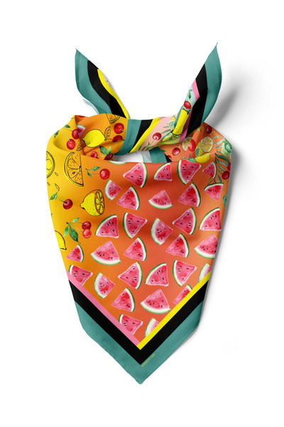 Modabutik G59 Kadın Kırmızı Fruits Desenli 50x50 Bandana DG01456-22