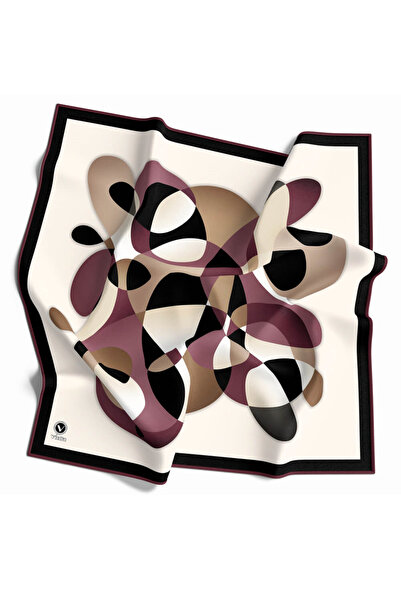 VİOLLA Twill Geometrik Desenli Mürdüm Renkli 90x90 Eşarp (İpek İçermez) Kenar...