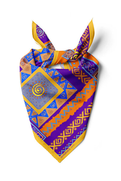 Modabutik B83 Women's Ethnic Patterned Bandana 50X50 Purple Dg0260-22 Snz