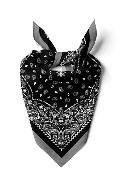 Modabutik B17 Kadın Siyah Beyaz Şal Desenli 50x50 Bandana