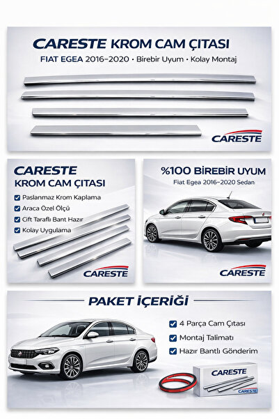 CarEste FİAT EGEA A KALİTE PASLANMAZ ÇELİK KROM CAM ÇITASI TAKIMI 4 PRÇ