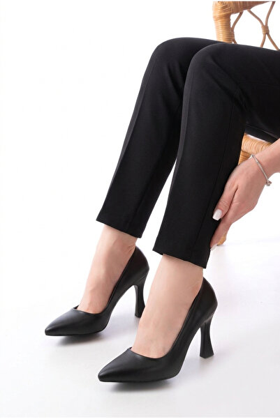 YASEMİN Дамски черни кожени обувки с висок ток 9 см - Elsa