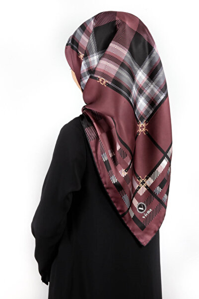 VİOLLA Twill Kemerli ve Ekose Desenli Gül Kurusu Renkli 90x90 Eşarp (İpek İçe...