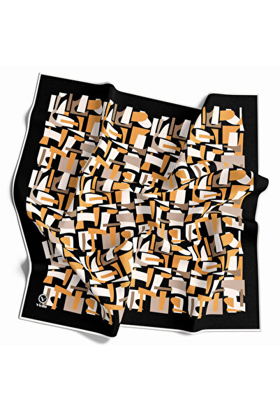 VİOLLA Twill Geometrik Desenli Hardal - Bej Renkli 90x90 Eşarp (İpek İçermez)...