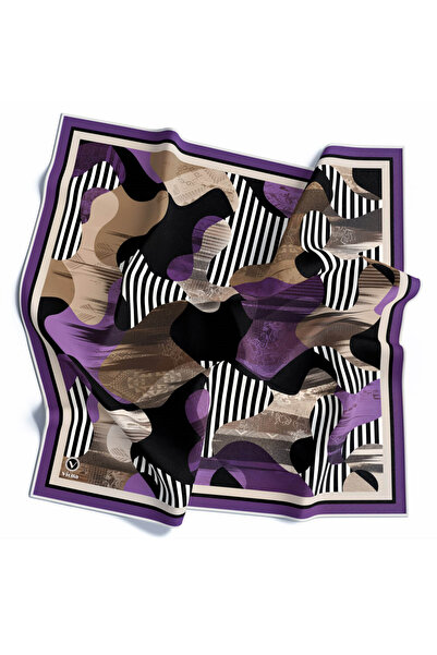 VİOLLA Twill Çizgili Geometrik Desenli Mor Renkli 90x90 Eşarp (İpek İçermez)