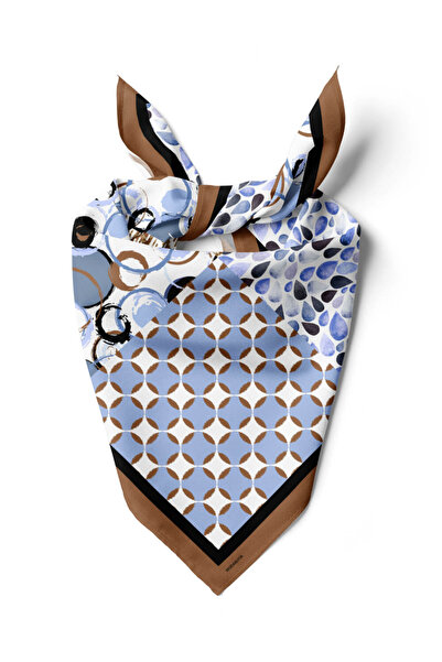 Modabutik E39 Kadın Etnik Patchwork Desenli Bandana 50x50 Mavi DG0204-22