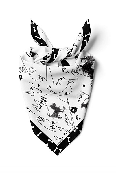 Modabutik B104 Black Pencil Patterned 45X45 Black and White Dog Bandana Dg5464