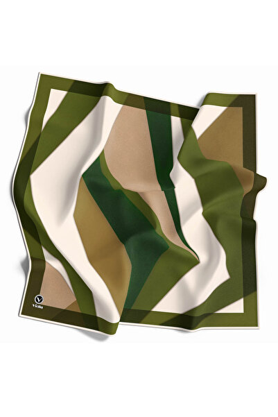 VİOLLA Twill Geometrik Desenli Haki Renkli 90x90 Eşarp (İpek İçermez) Dikim Ş...