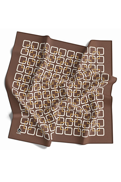 VİOLLA Twill Geometrik Desenli Bakır Renkli 90x90 Eşarp (İpek İçermez) Kenar ...
