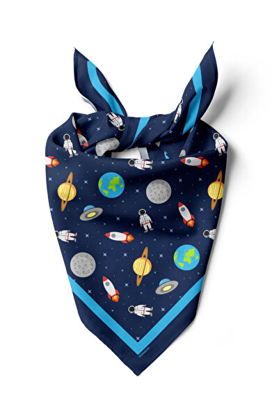 Modabutik C50 Kadın Lacivert Beyaz Astronot Desenli 50x50 Bandana DG0967-22