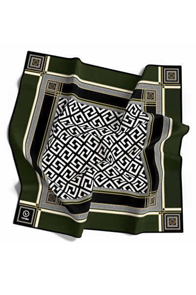 VİOLLA Twill Antik Desenli Zümrüt Yeşili Renkli 90x90 Eşarp (İpek İçermez) Ke...