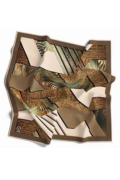 VİOLLA Twill Dalgalı Geometrik Desenli Bej Renkli 90x90 Eşarp (İpek İçermez) ...