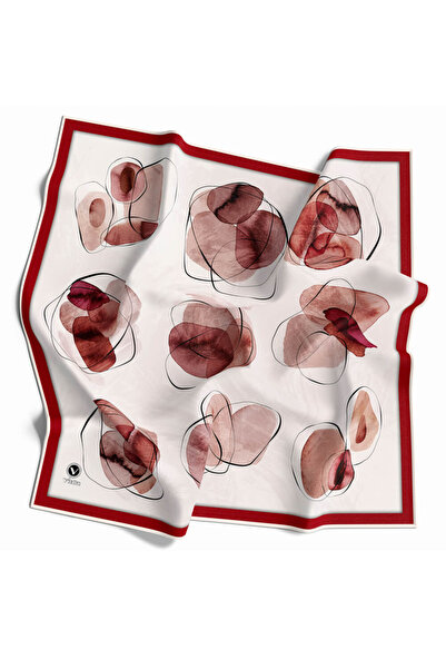 VİOLLA Twill Sulu Boya Geometrik Desenli Bordo Renkli 90x90 Eşarp (İpek İçerm...