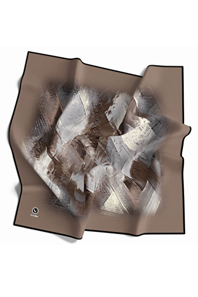 VİOLLA Twill Fırça Efektli Desenli Vizon Renkli 90x90 Eşarp (İpek İçermez) Ke...