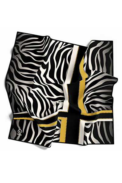VİOLLA Twill Zebra Desenli Siyah - Sarı Renkli 90x90 Eşarp (İpek İçermez) Dik...