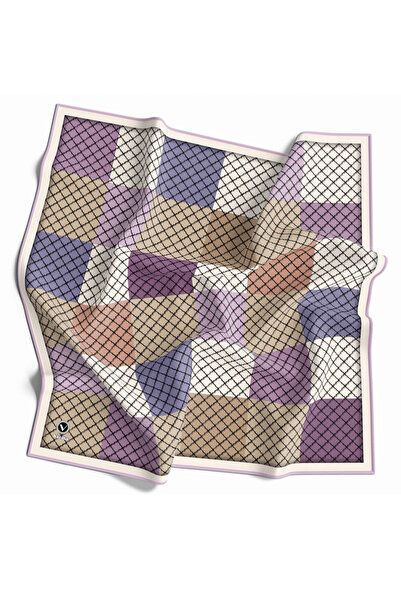 VİOLLA Twill Kare Desenli Lila Renkli 90x90 Eşarp (İpek İçermez) Kenar Dikiş ...