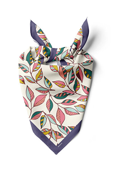 Modabutik Y49 Kadın Yaprak Desenli Bandana 50x50 Turuncu Beyaz Yeşil DG0452-22