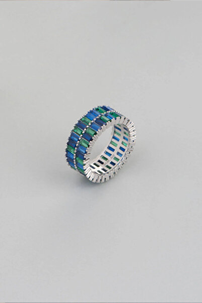 So CHIC... Renkli Taşlı 18 Ayar Beyaz Altın Kaplama Gümüş Tamtur Yüzük