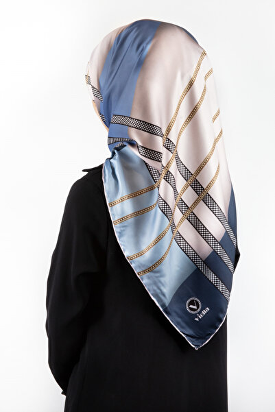 VİOLLA Eșarfă cu model geometric Baby Blue 90x90 - Nu conține mătase, cusută ...