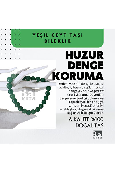 Doğal Taş Bileklik-T9 Yeşil Ceyt Taşı Faset Kesim 22 cm 8mm Huzur Denge Koruma