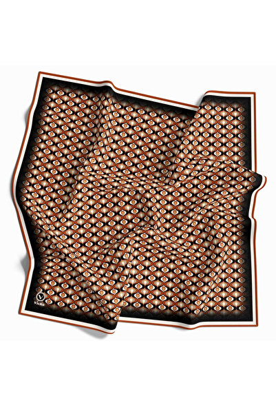 VİOLLA Twill Çıtır Desenli Taba Renkli 90x90 Eşarp (İpek İçermez) Kenar Dikiş...