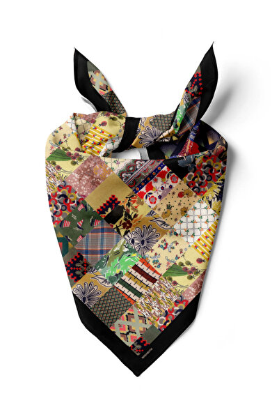 Modabutik D99 Kadın Patchwork Desenli Bandana 50x50 Yeşil Sarı DG0259-22