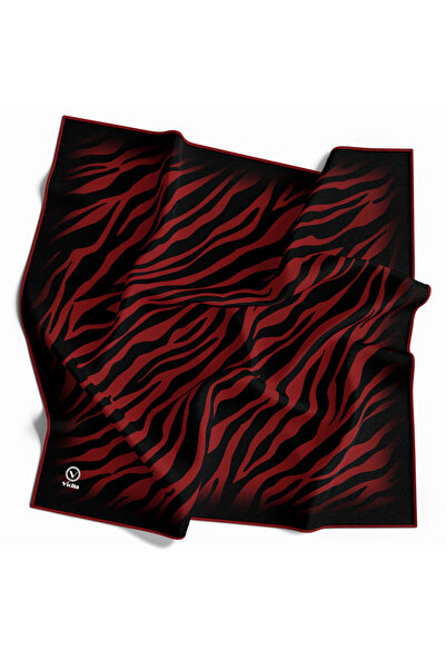 VİOLLA Twill Zebra Desenli Bordo Renkli 90x90 Eşarp (İpek İçermez) Dikim Şekl...