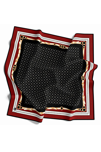 VİOLLA Twill Kemerli ve Çıtır Motifli Desenli Bordo Renkli 90x90 Eşarp (İpek ...