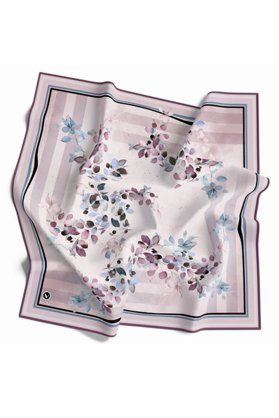 VİOLLA Twill Çiçek Desenli Mor Renkli 90x90 Eşarp (İpek İçermez) Kenar Dikiş ...