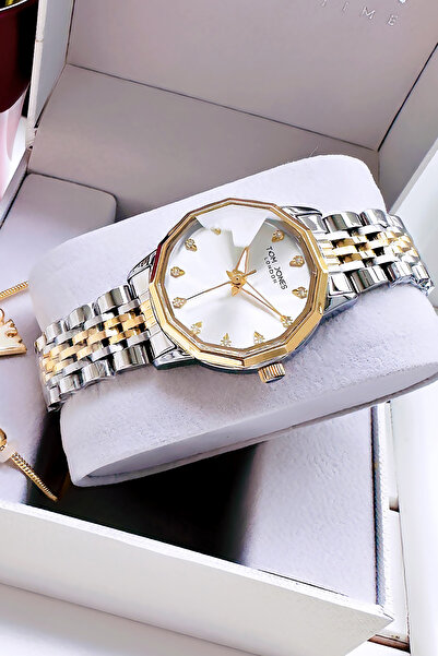 Tom Jones ساعة يد نسائية 3 Atm مقاوم للماء سوار فولاذي فضي اللون + سوار TJBY2...