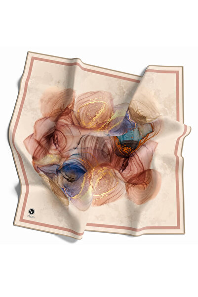 VİOLLA Twill Helezon Batik Desenli Somon Renkli 90x90 Eşarp (İpek İçermez) Di...
