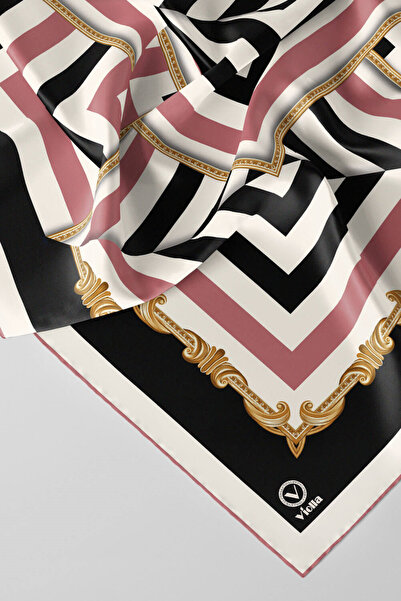VİOLLA Twill Geometrik Desenli Pudra Renkli 90x90 Eşarp (İpek İçermez) Kenar ...