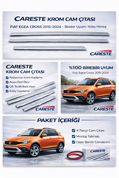 CarEste FİAT EGEA CROSS 2015-2024 MODELLER ARASI Uyumlu KROM CAM ÇITASI 4 PAR...