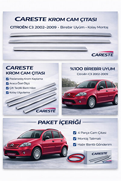CarEste CİTROEN C-3 2002-2009 MODELLER ARASI KROM CAM ÇITASI 4 PARÇA PASLANMA...