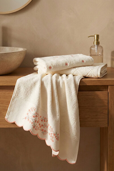 TICOTTO Filiz 50×90 cm %100 Pamuk Nakışlı Havlu Seti – 3’lü, Yüksek Emici, Ul...