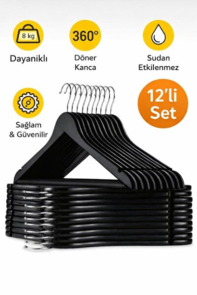VARLIQ 12 Adet Elbise Askısı Ahşap Görünümlü Plastik Askı
