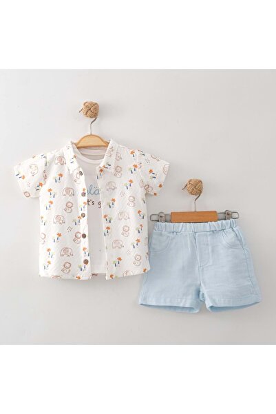 Necix's طقم قميص تايني سفاري مكون من 3 قطع باللون الأزرق