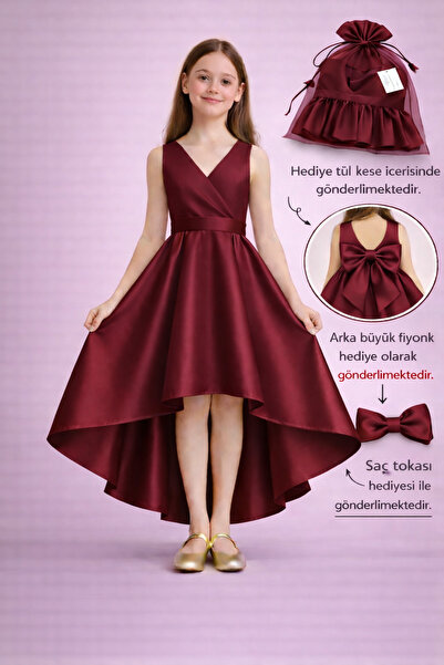 SUNEH Kız Çocuk Abiye Elbise – Kruvaze Yaka Asimetrik Kesim, Mezuniyet & Düğü...