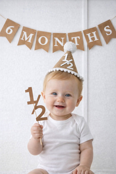 Partifabrik Yarım Yaş 6 Months 3 Lü Kraft Kırlangıç Bayraklı Set Hasır Şapka ...