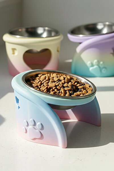 Vivie Tasarım Pixi Kedi Mama Kabı Standı – %13 Eğimli Ergonomik Tasarım, PETG...