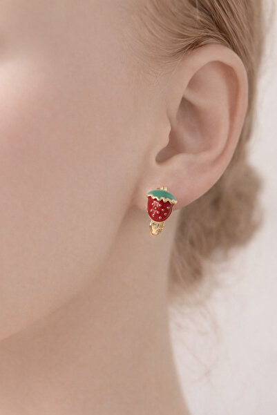 Sweet bunny Çilek Figürlü Minik Xuping Çocuk Küpe – Sevimli Yaz Tasarımı