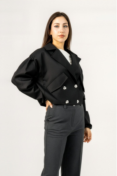 LA PANTE سترة نسائية، جاكيت بومبر، معطف طويل، مزدوج الصدر، مبطن، بأزرار، قماش...