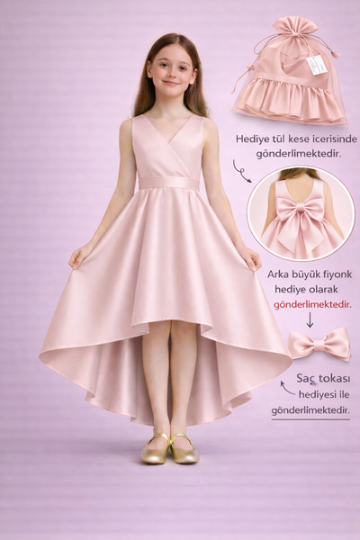 SUNEH Kız Çocuk Abiye Elbise – Kruvaze Yaka Asimetrik Kesim, Mezuniyet & Düğü...