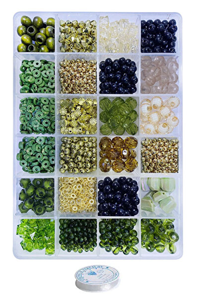 By MO Accessories Комплект за хоби бижута с 24 отделения със зелено-кафяви мъ...